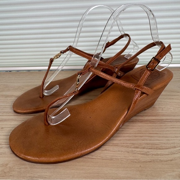 Tory Burch Emmy Brown leather wedge sandals size 8.5 - Picture 5 of 8